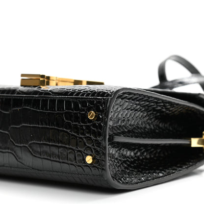 Saint Laurent Calfskin Crocodile Embossed Mini Classic Monogram Cassandra Top Handle Black 10 of 10