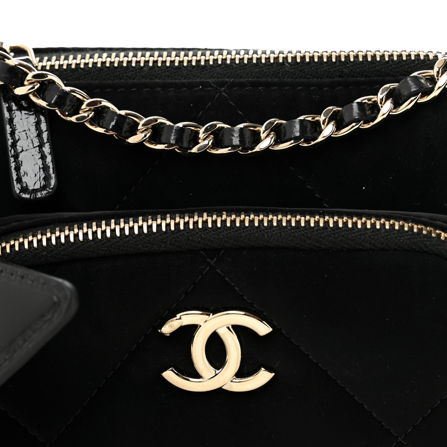 Chanel Velvet Effect Nylon Shiny Crumpled Calfskin Mini Quilted Chanel 25 Clutch With Chain Black 9 of 11