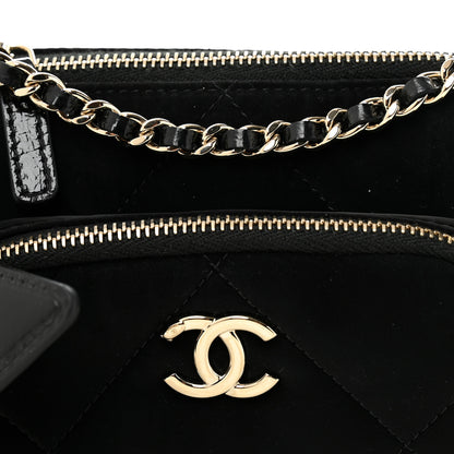 Chanel Velvet Effect Nylon Shiny Crumpled Calfskin Mini Quilted Chanel 25 Clutch With Chain Black 9 of 11