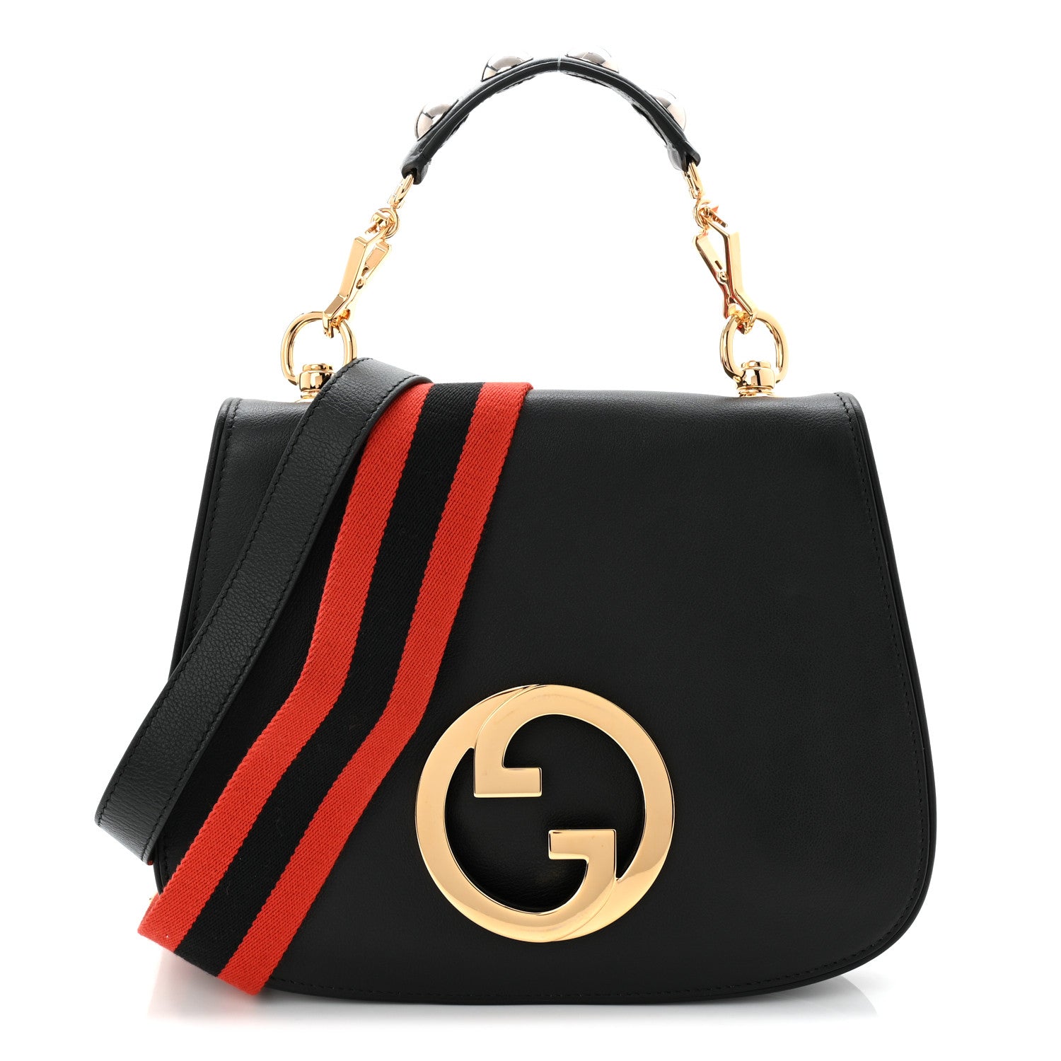 Gucci Roxy Calfskin Web Medium Blondie Top Handle Shoulder Flap Bag Black 1 of 10