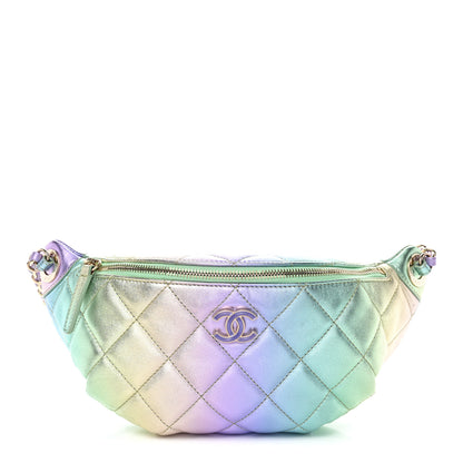 Chanel Gradient Metallic Lambskin Quilted Walking Mood Waist Bag Fanny Pack Pink Purple Green 1 of 12