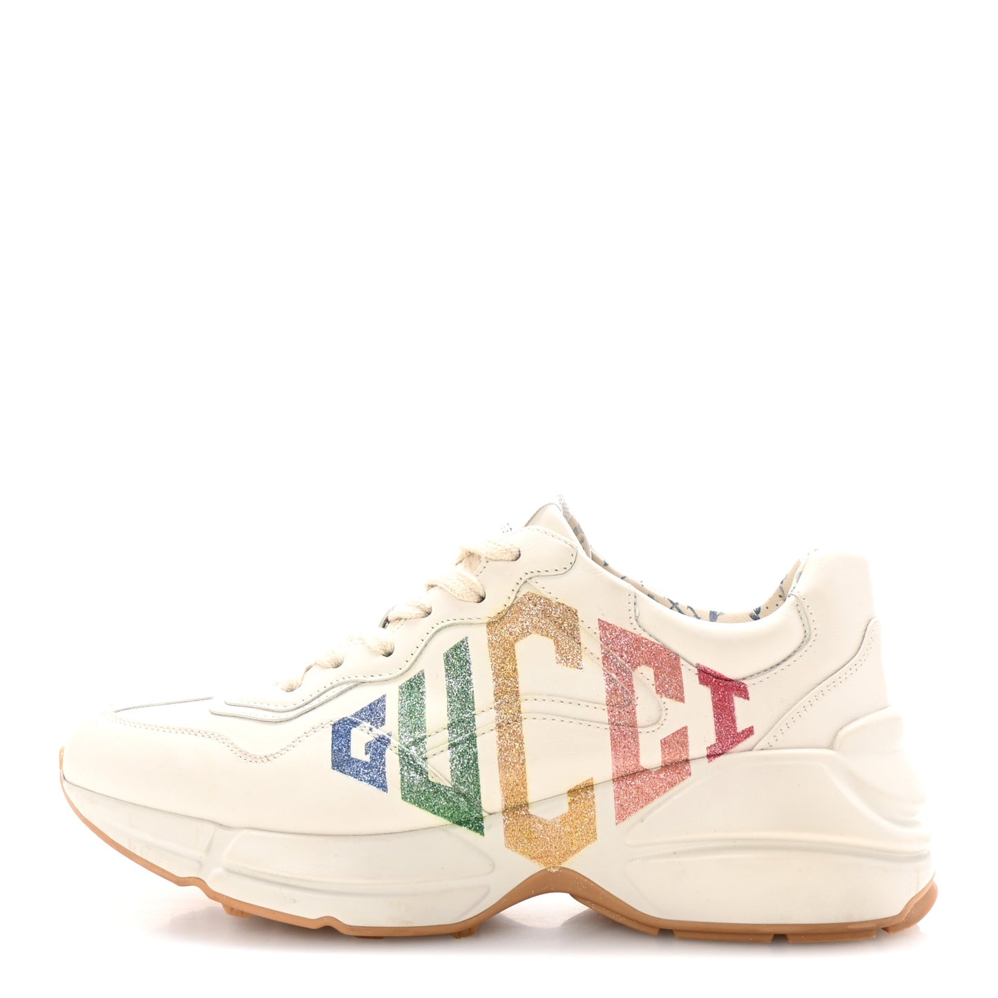 Calfskin Glitter Game Logo Womens Rhyton Sneakers 38 Mystic White