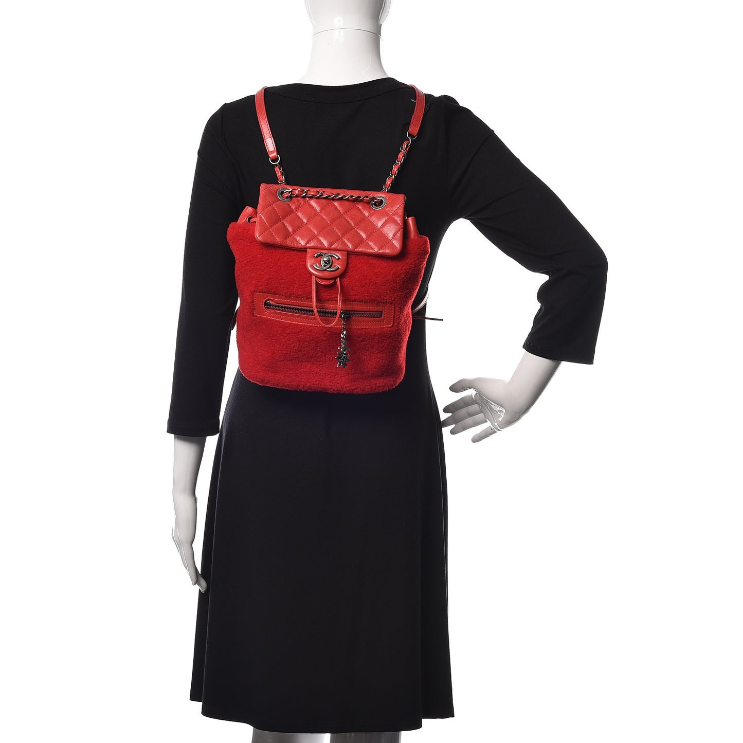 Glazed Calfskin Shearling Quilted Small Mountain Backpack Red