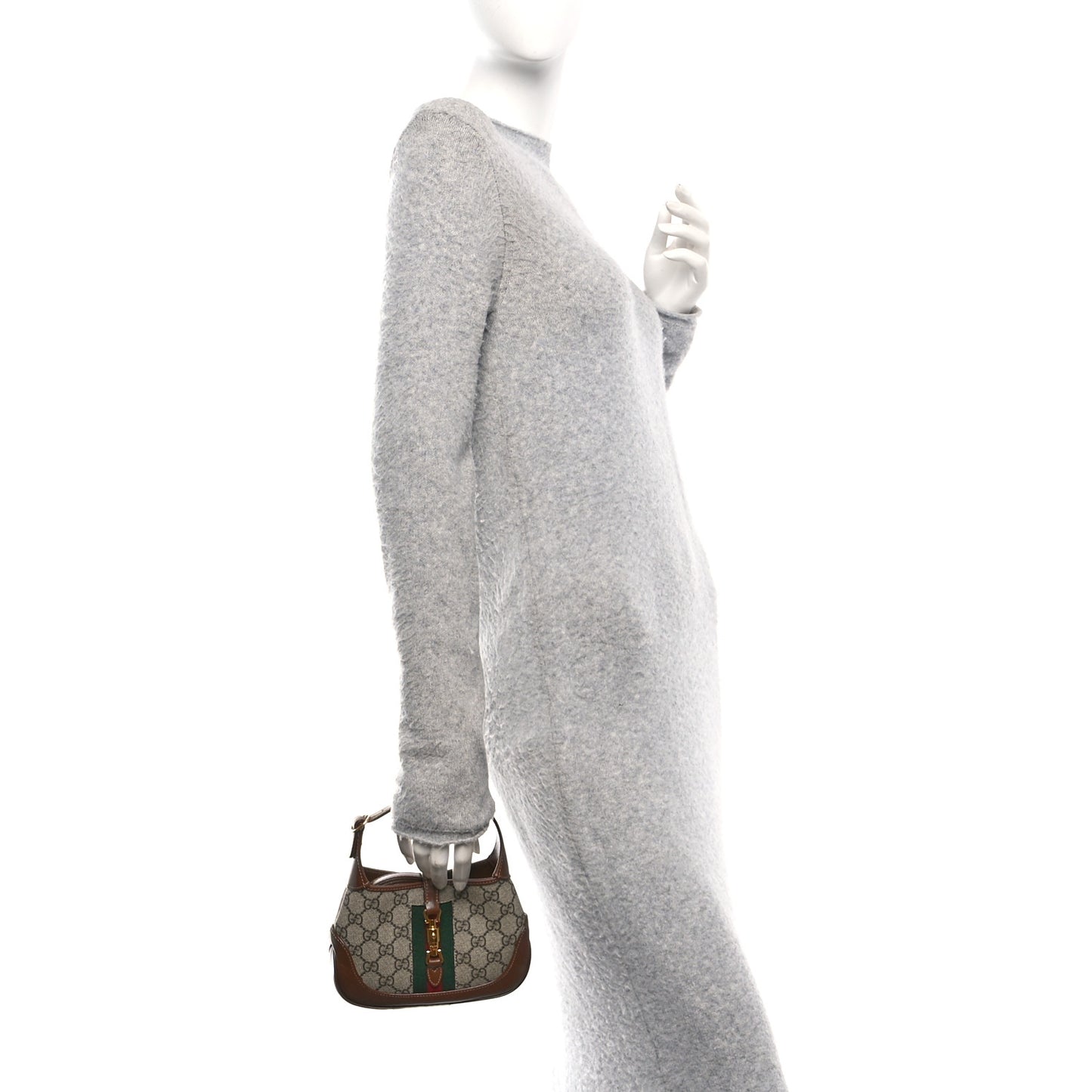 GG Supreme Monogram Azalea Calfskin Web Mini Jackie 1961 Hobo Beige Ebony Brown Sugar