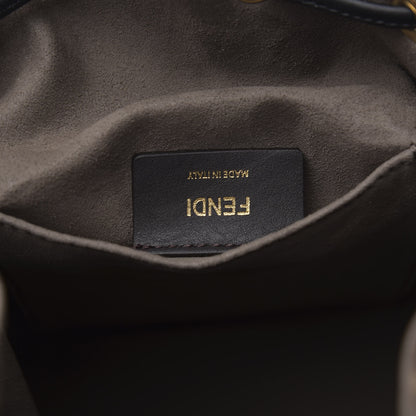 Fendi Glazed Fabric Vitello Grace F is Fendi FF 1974 Stamp Patch Grande Mon Tresor Bucket Bag Mogano Panna Black 6 of 12