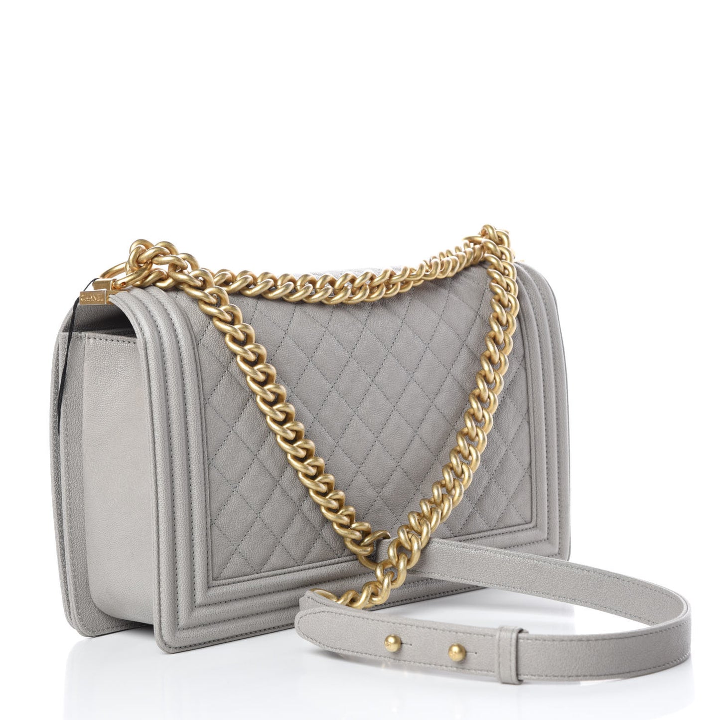 Caviar Quilted New Medium Boy Flap Grey