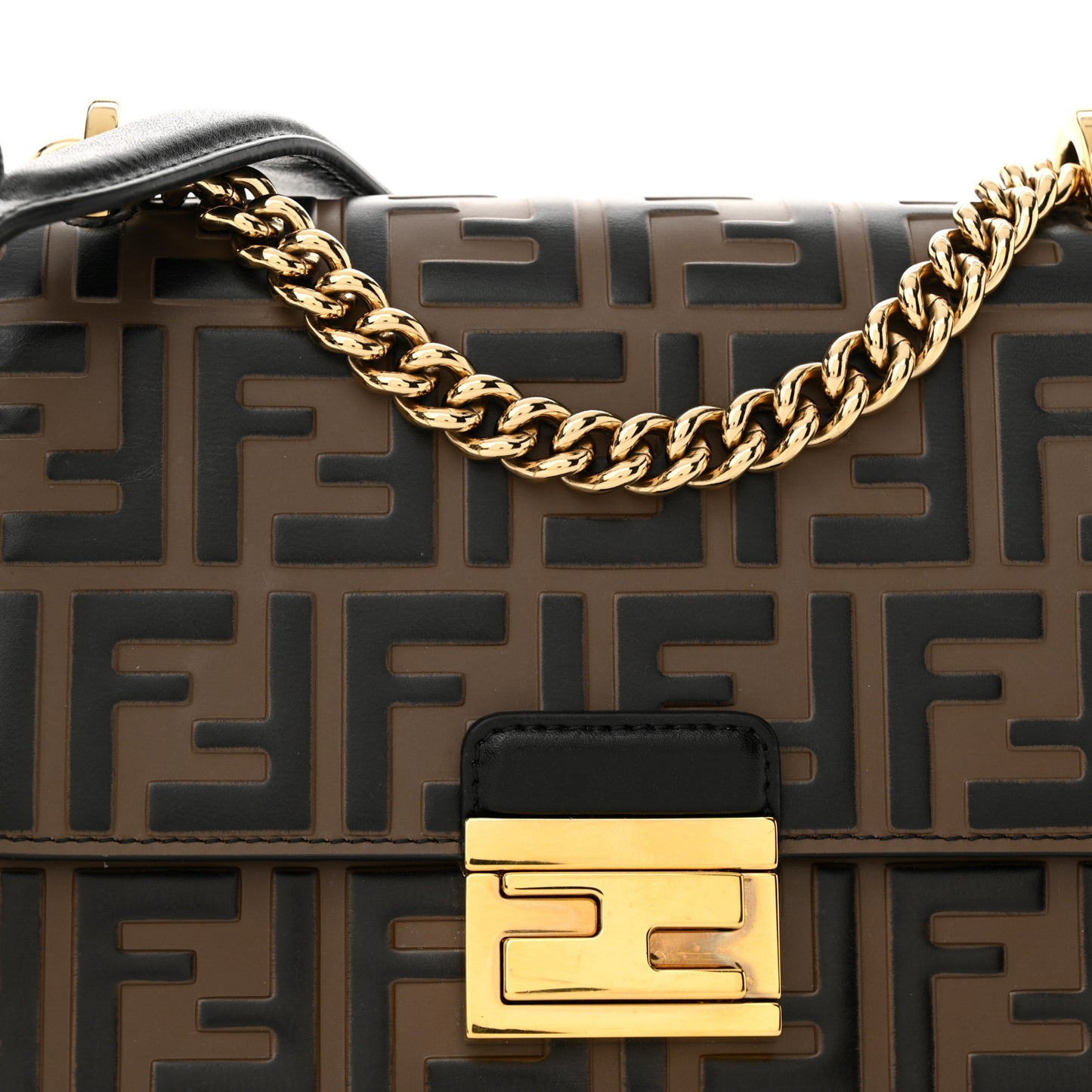 Vitello Liberty Bi-Color FF 1974 Embossed Small Kan U Shoulder Bag Maya Black