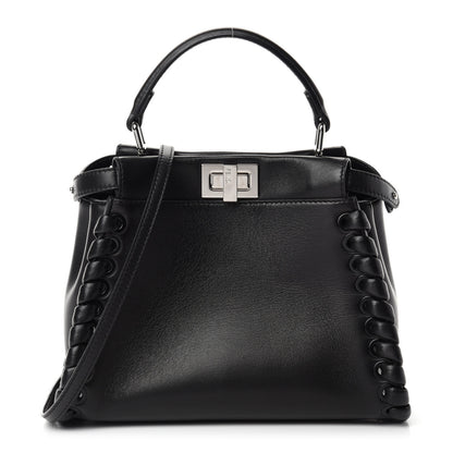 Fendi Nappa Lace Up Mini Peekaboo Iconic Satchel Black 1 of 12