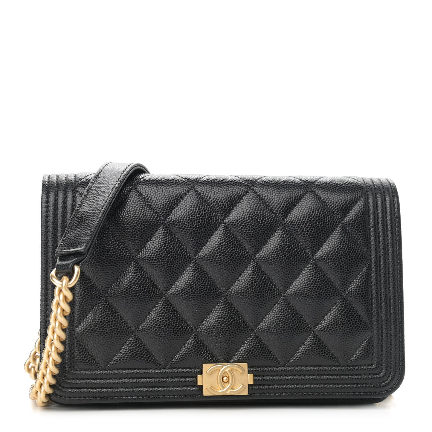 Caviar Quilted Boy Wallet On Chain WOC Black