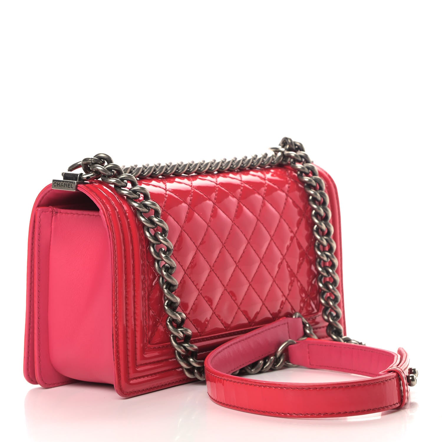 Chanel Patent Calfskin Enamel Quilted Medium Boy Flap Dark Pink 2 of 6