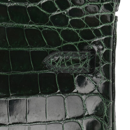 Hermes Shiny Niloticus Crocodile Birkin 25 Vert Fonce 10 of 32
