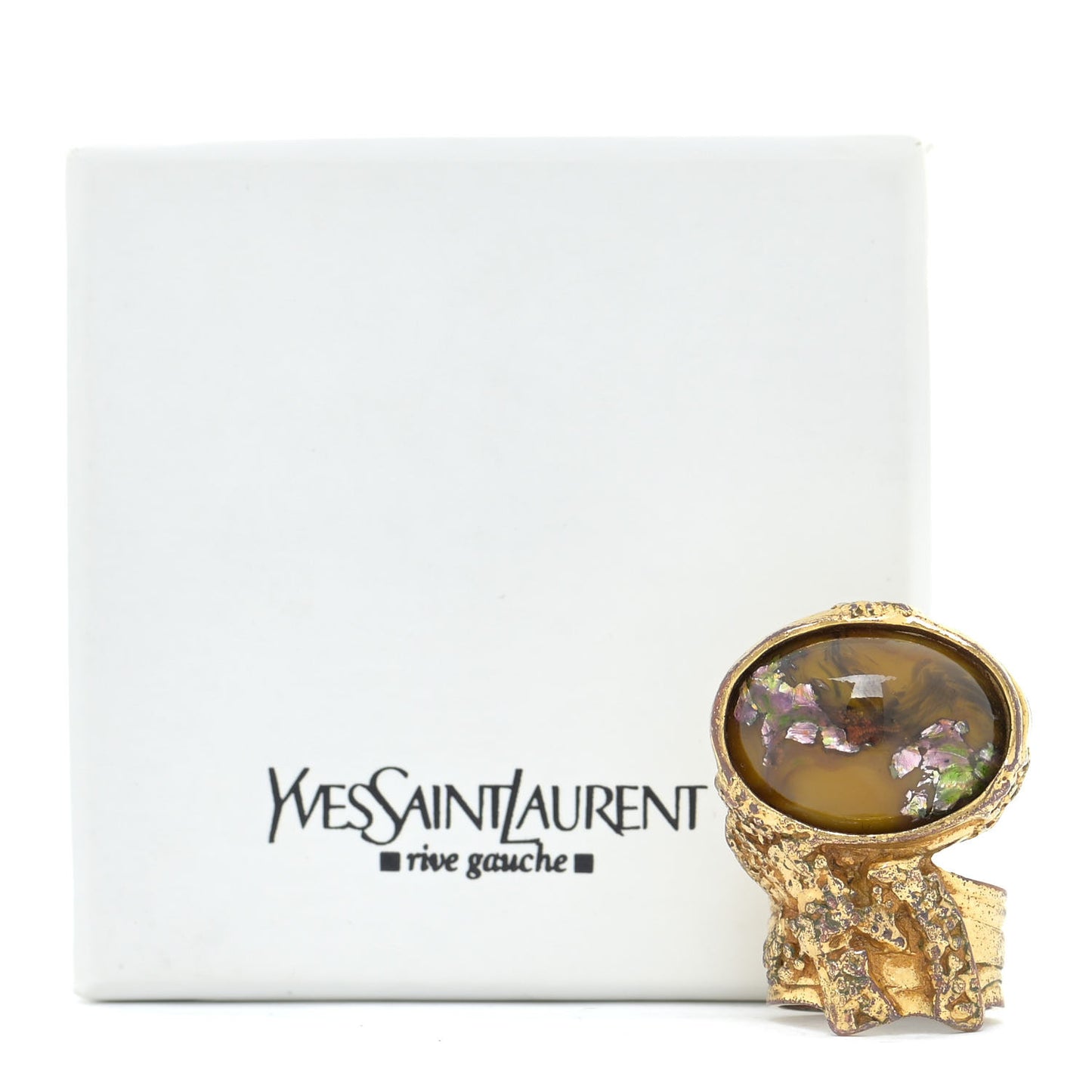 Glass Cabochon Arty Ovale Ring 7 Gold