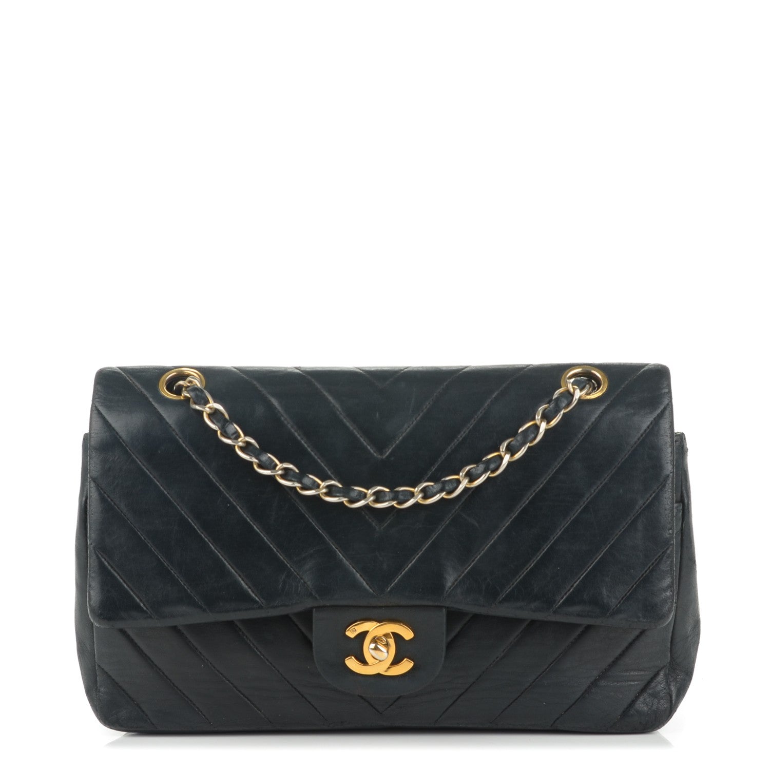 Chanel Lambskin Chevron Quilted Medium Double Flap Black 1 of 9
