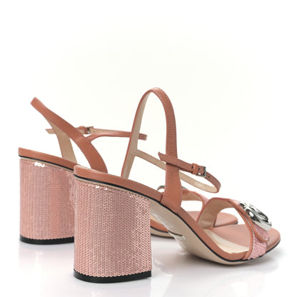 Gucci Sequin Satin Malaga Kid GG Marmont Ankle Wrap 75mm Sandals 39 Antique Rose Rosa Pale Pink 4 of 7