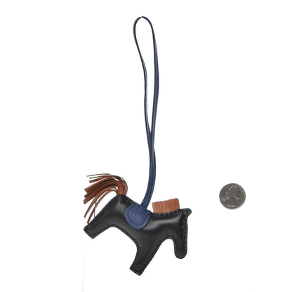 Hermes Milo Lambskin Grigri Rodeo Horse Bag Charm PM Black Bleu Saphir Gold 2 of 5