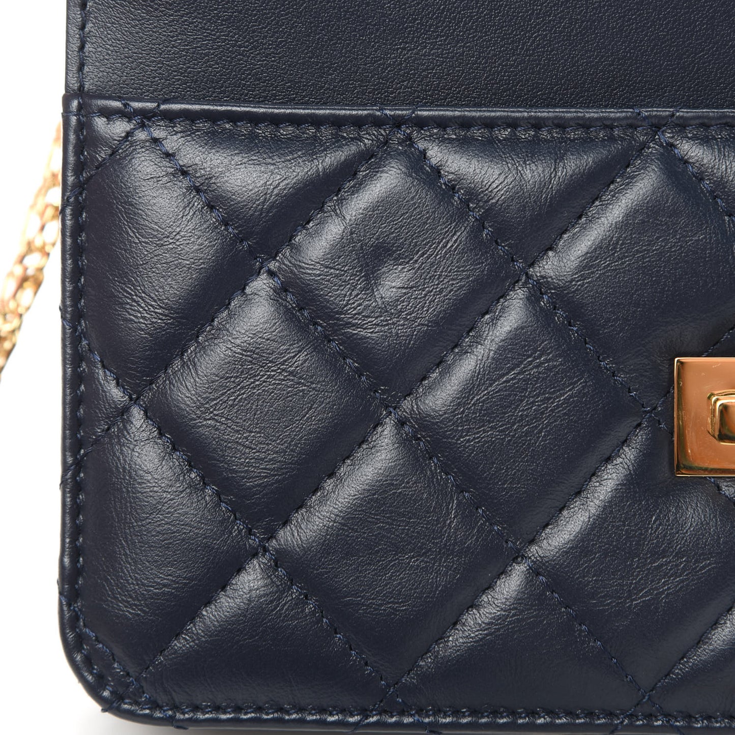 Aged Calfskin Quilted Reissue Wallet On Chain WOC Navy Blue