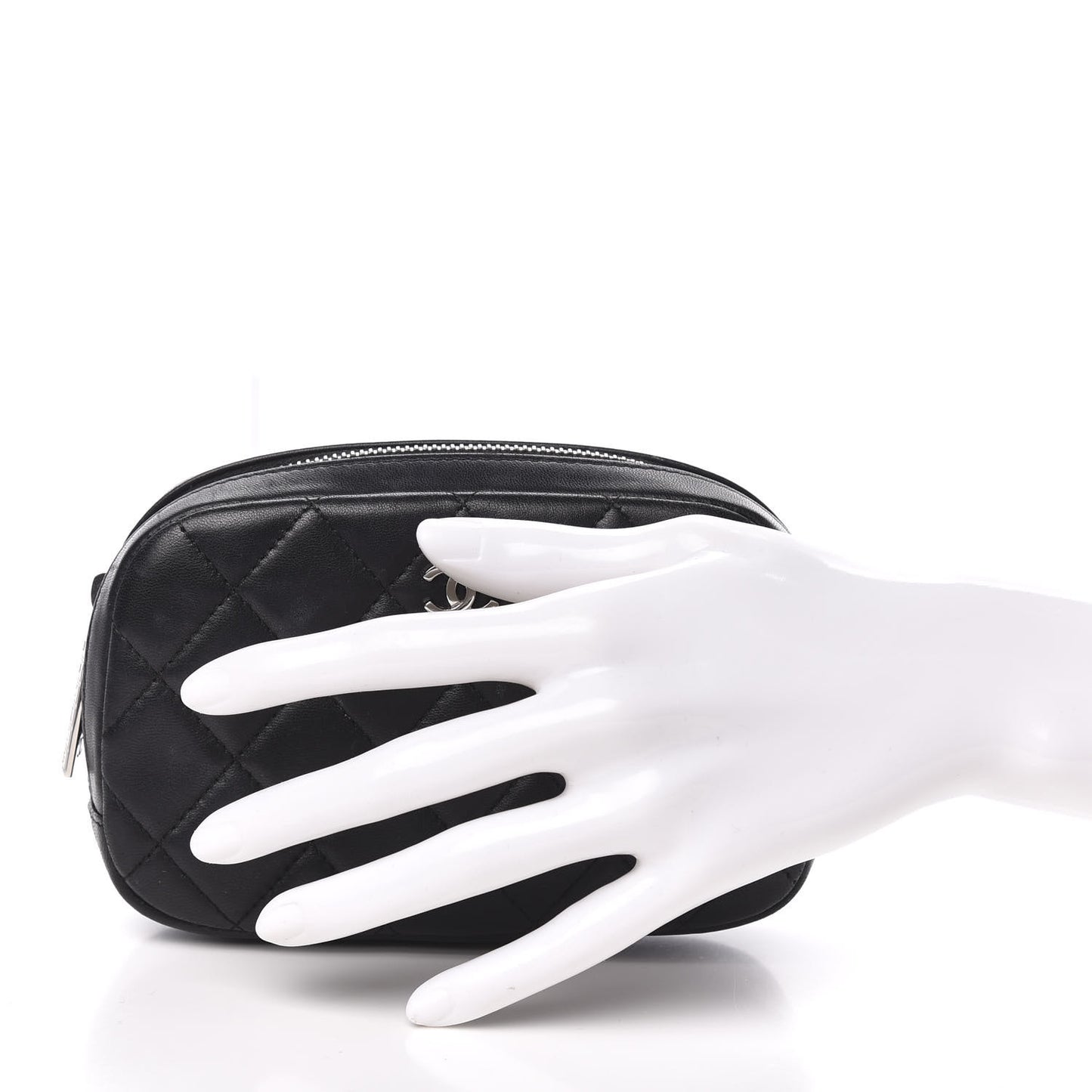 Lambskin Quilted Small Curvy Pouch Cosmetic Case Black