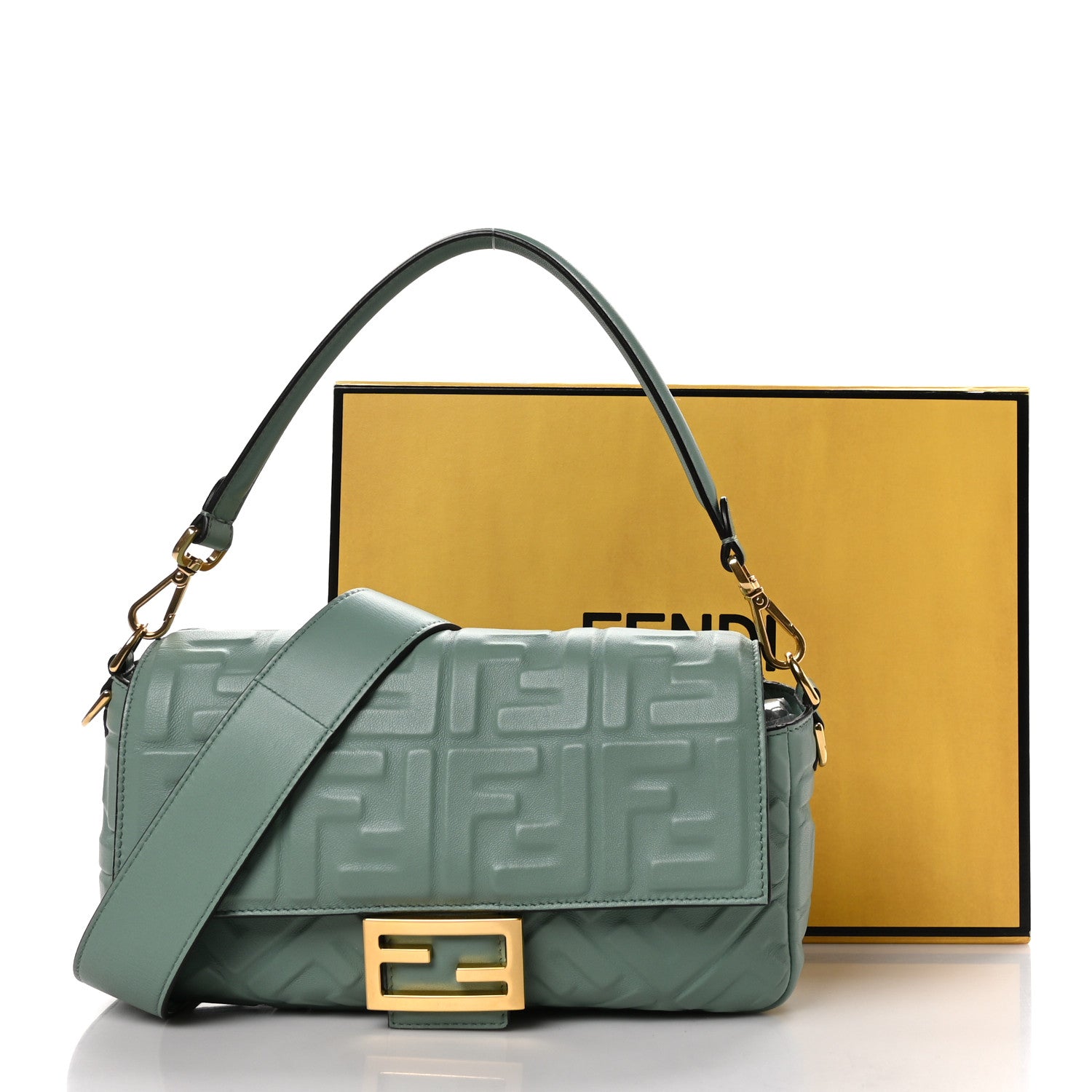 Fendi Nappa FF 1974 Embossed Baguette Menta 9 of 9