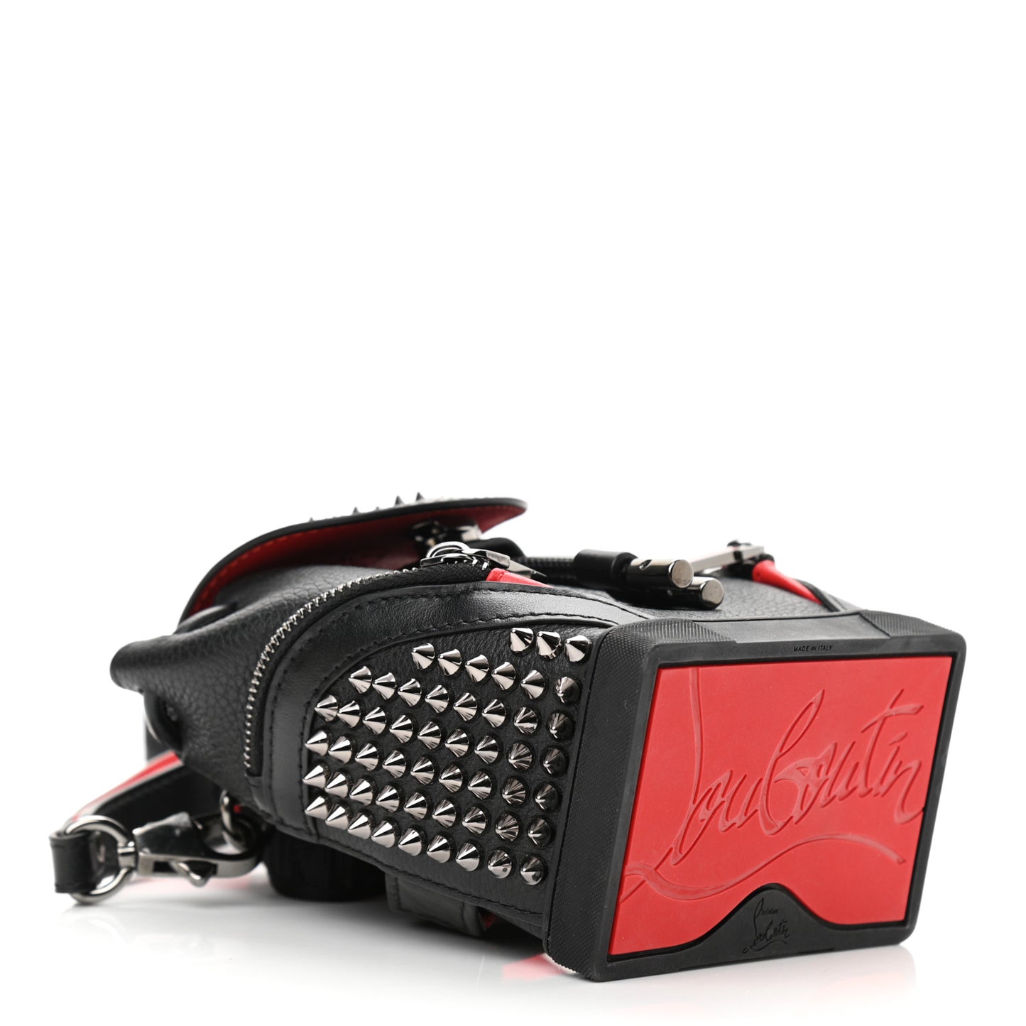 Calfskin Spiked Mini Explorafunk Keyring Bag Black