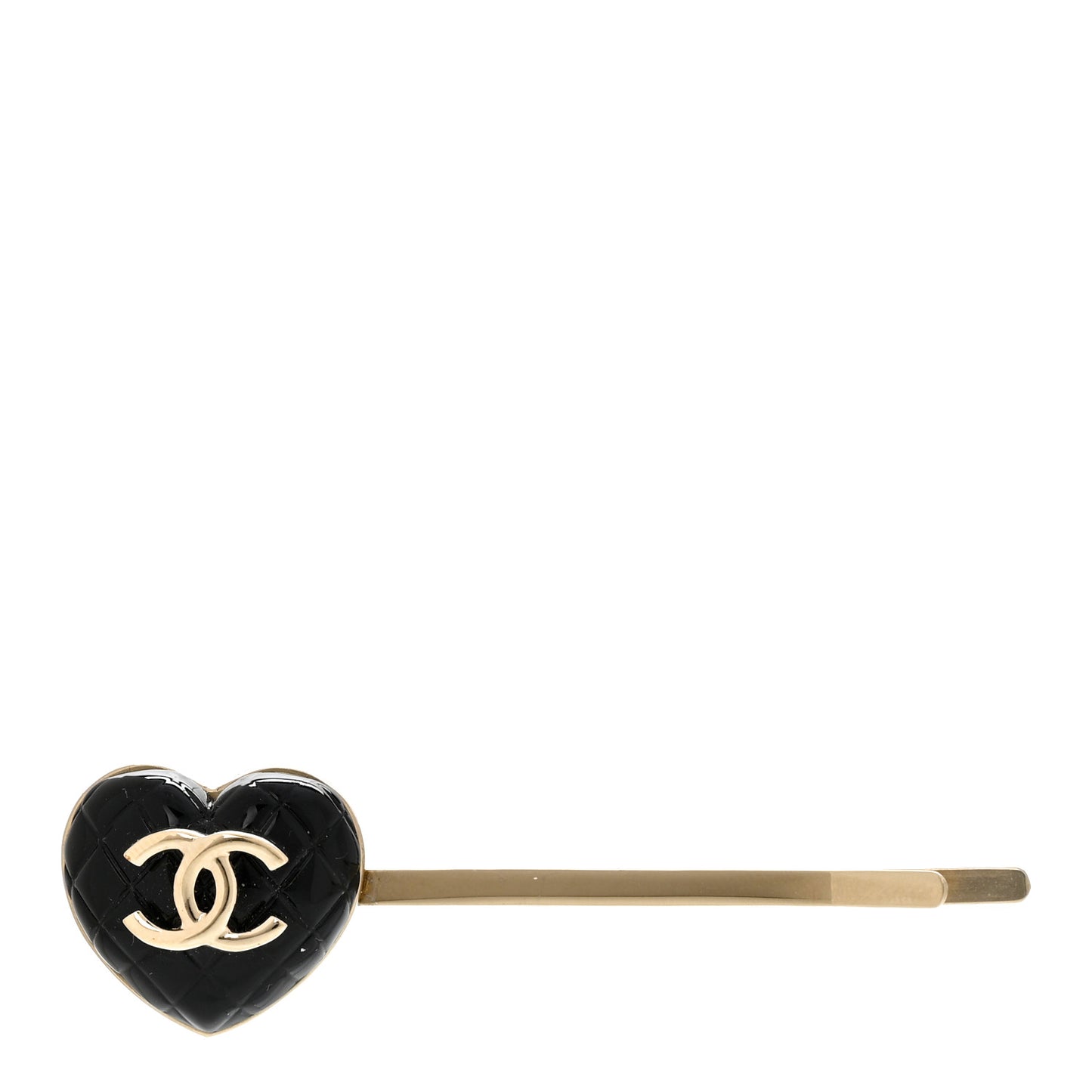 Resin Quilted Heart CC Hair Clip Pin Gold Black