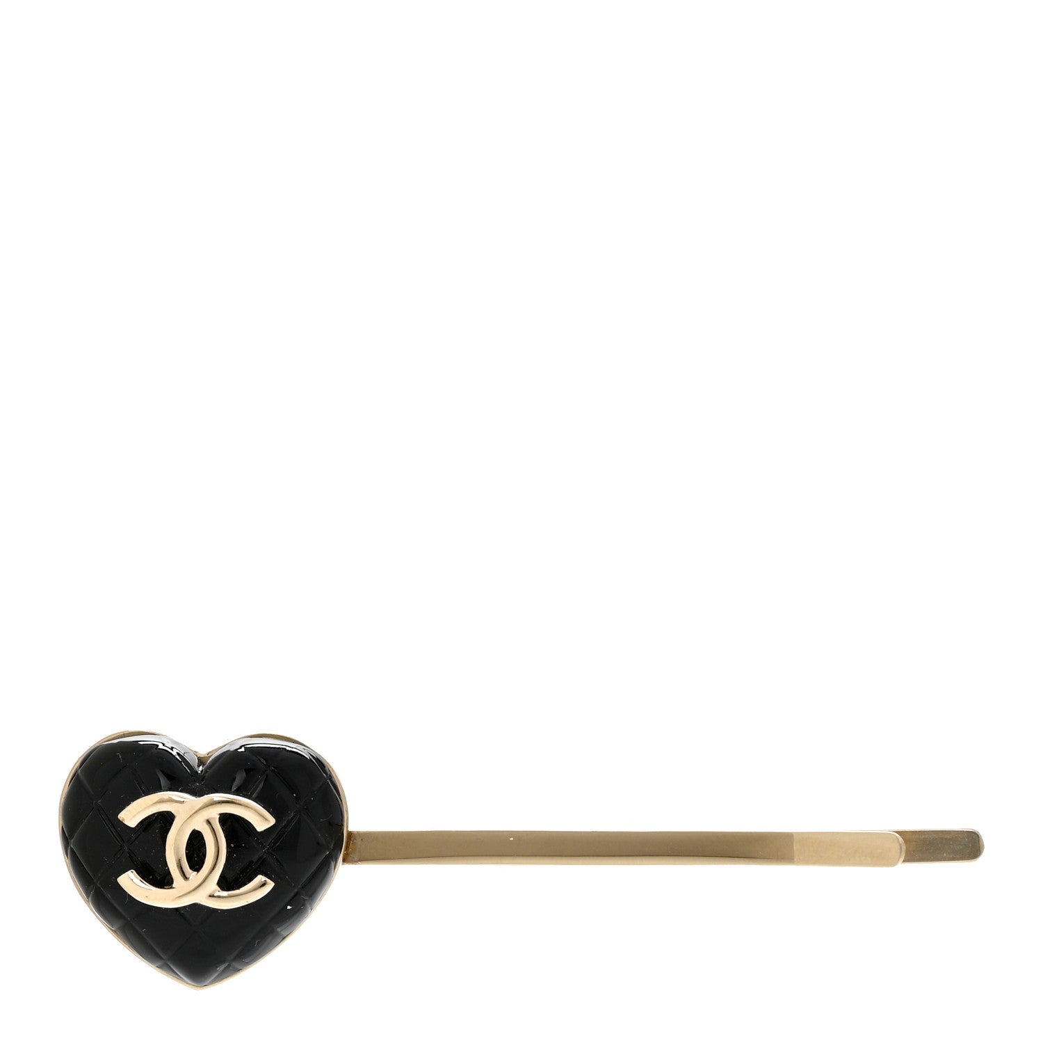 Chanel Resin Quilted Heart CC Hair Clip Pin Gold Black 1 of 4