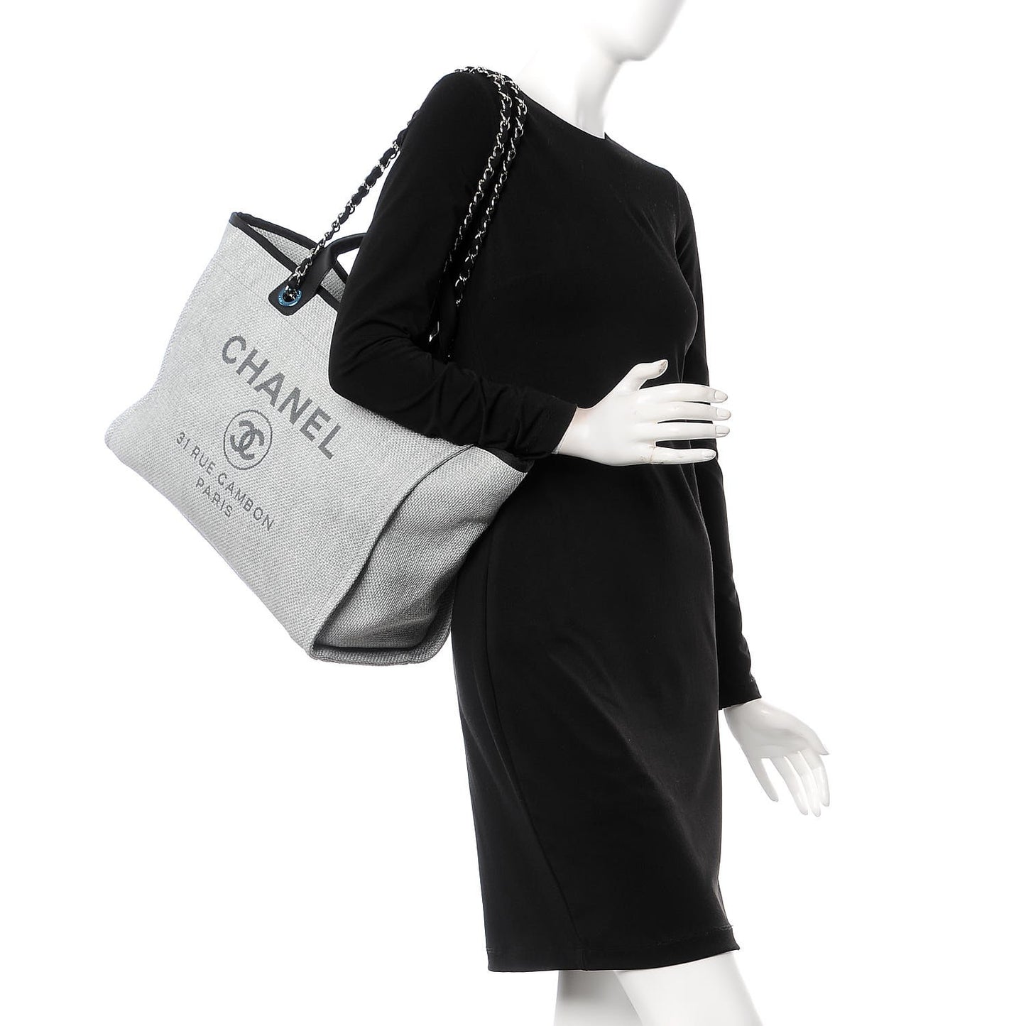 Woven Straw Raffia Large Deauville Tote Grey