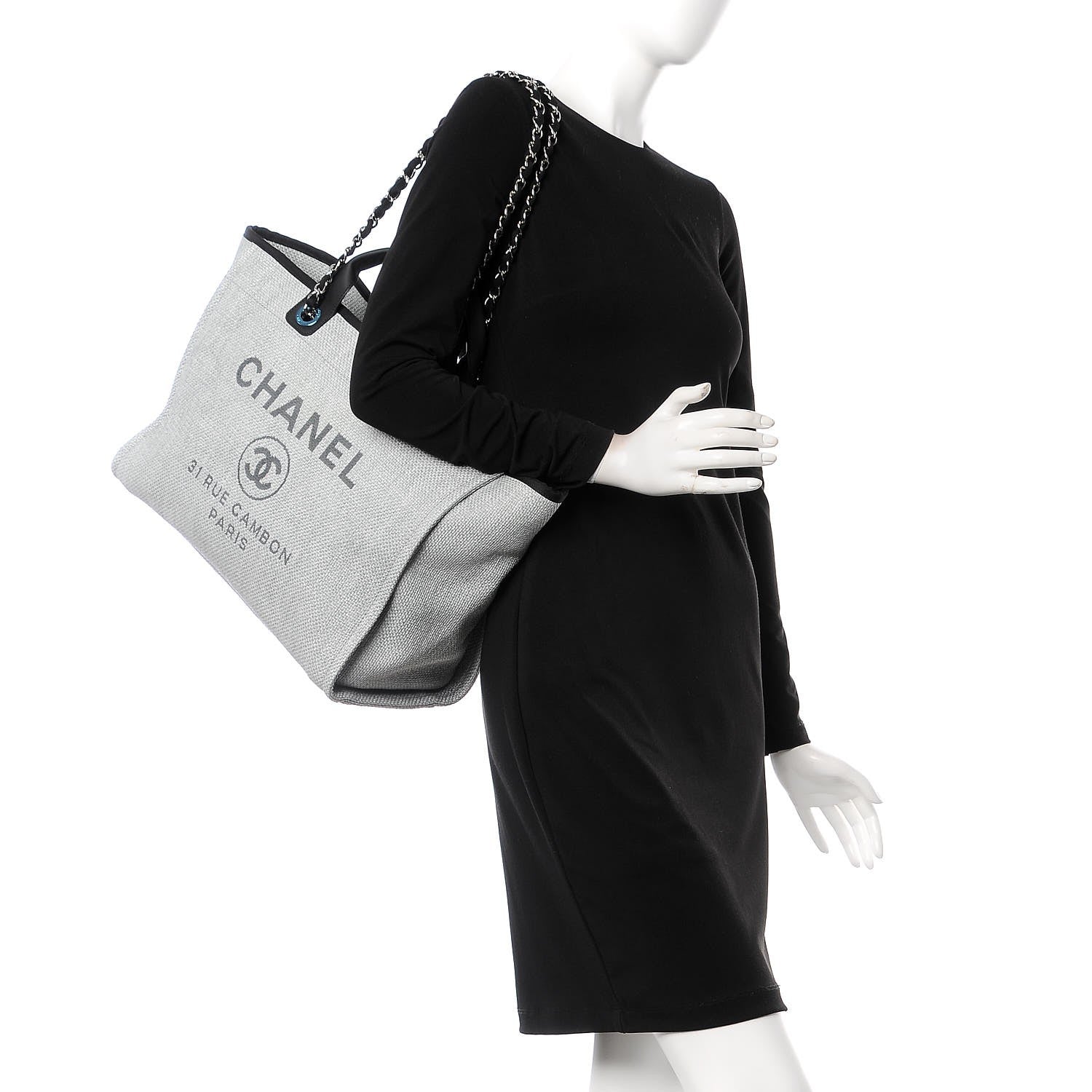 Chanel Woven Straw Raffia Large Deauville Tote Grey 3 of 8