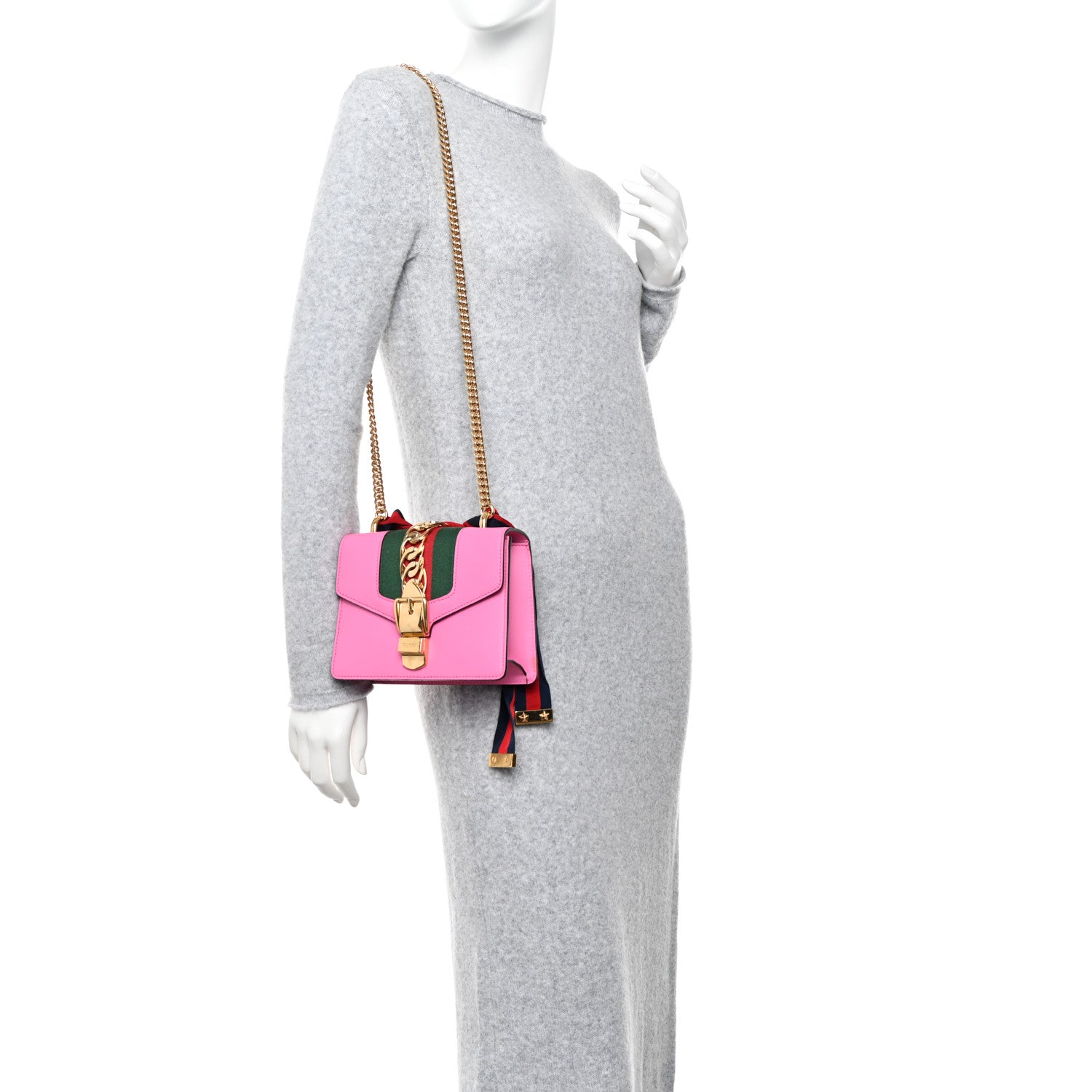 Gucci Vitello Fontanella Web Mini Sylvie Chain Shoulder Bag Pink Tropical Flower 2 of 10