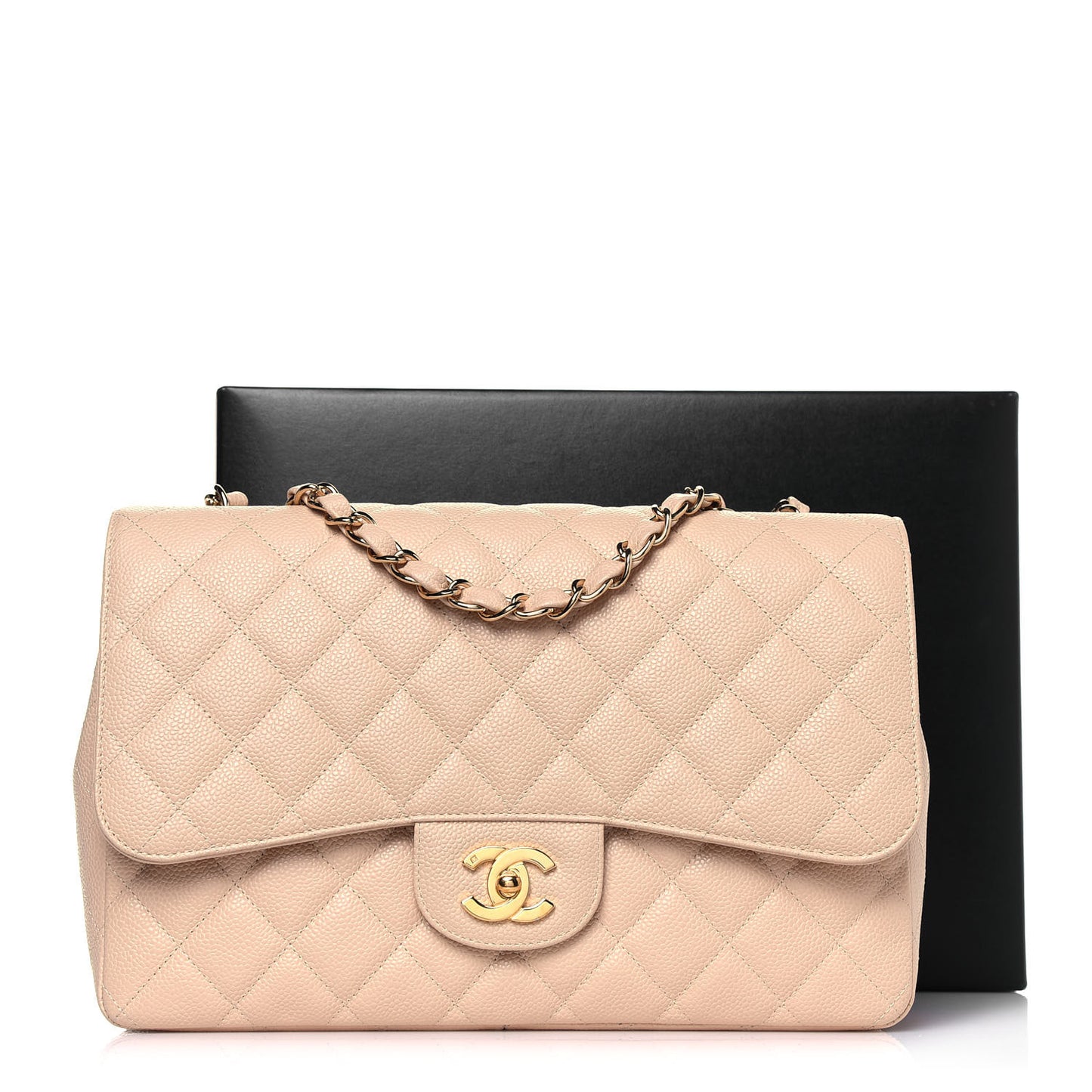 Caviar Quilted Jumbo Single Flap Beige Clair