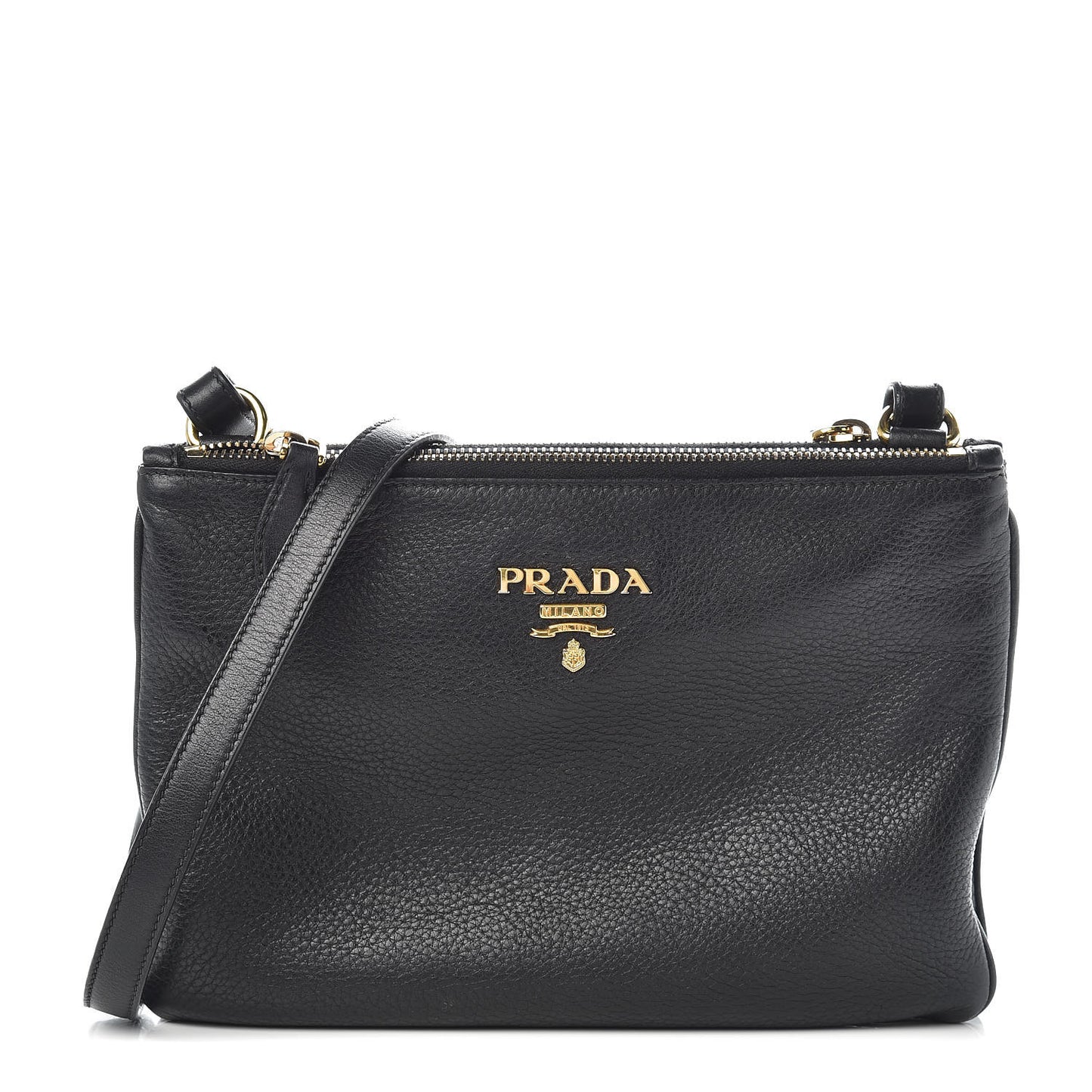 Vitello Phenix Double Zip Crossbody Bag Black