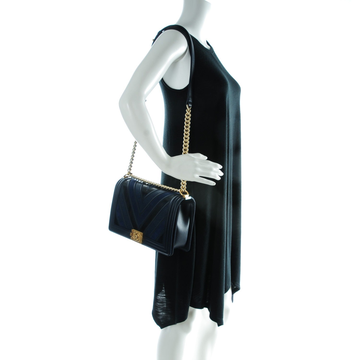 Chanel Calfskin Caviar Suede Chevron New Medium Boy Flap Navy 2 of 7