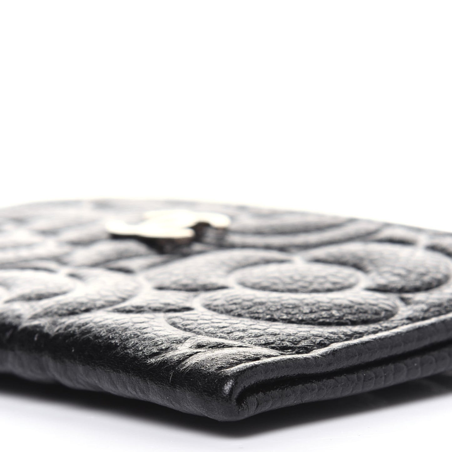 Caviar Camellia Embossed Card Holder Black