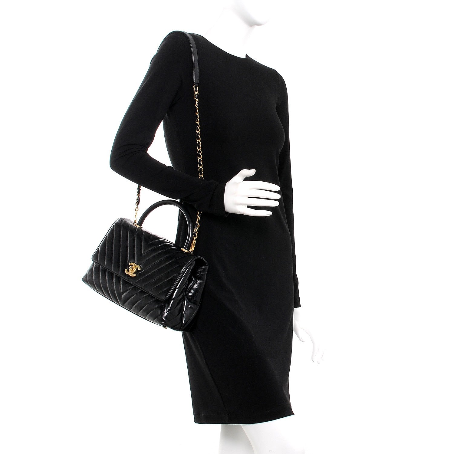 Chanel Calfskin Chevron Quilted Small Coco Handle Flap Black 2 of 8