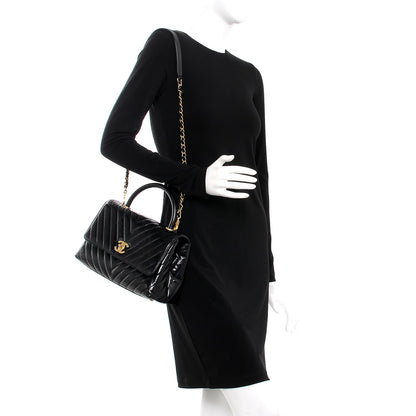 Chanel Calfskin Chevron Quilted Small Coco Handle Flap Black 2 of 8