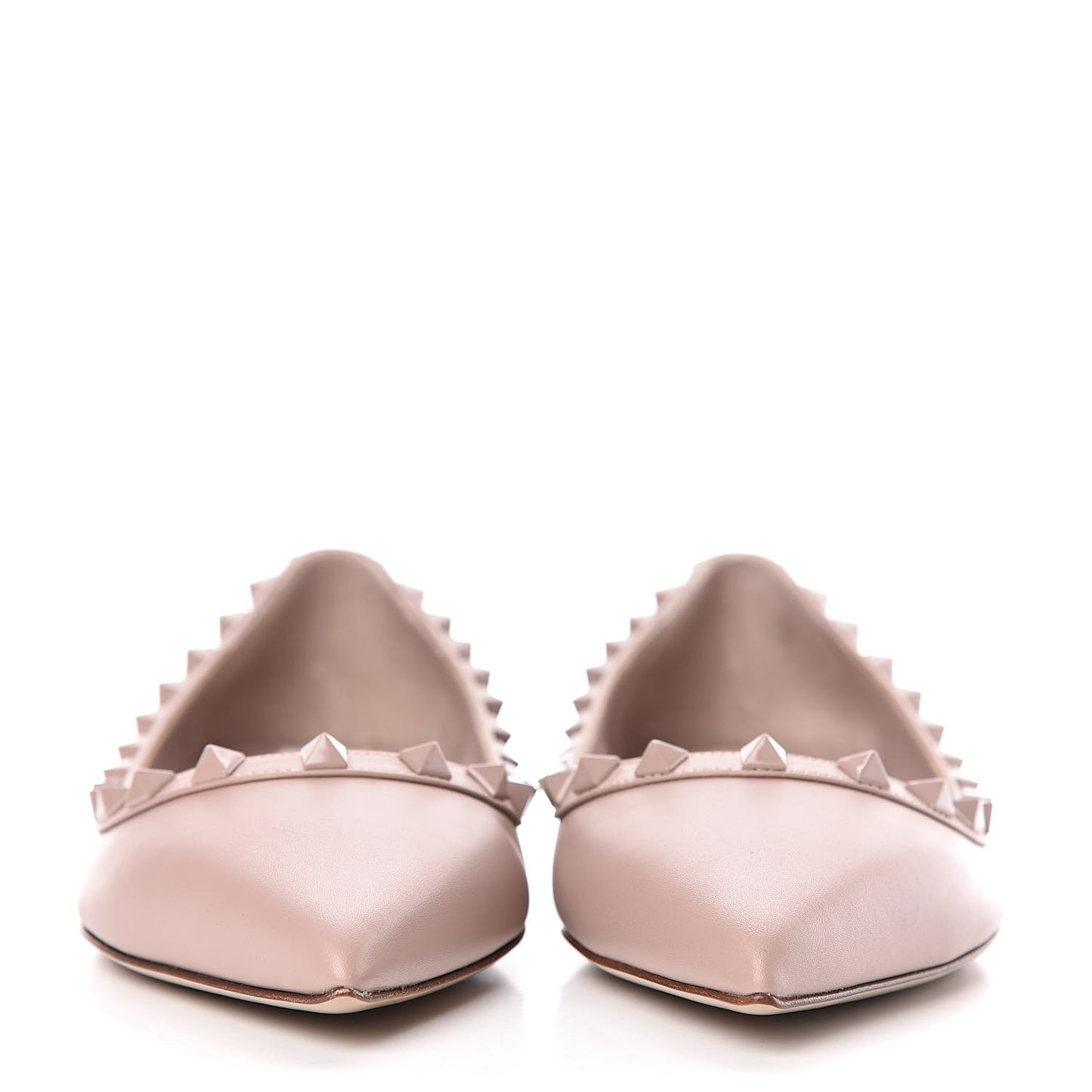 Calfskin Lacquered Monochrome Rockstud Ballerina Flats 38 Poudre