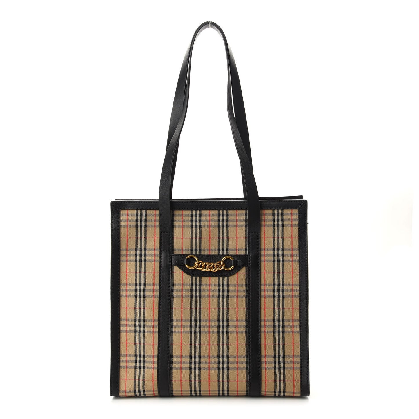 Calfskin 1983 Knight Check Link Medium Zip Tote Black