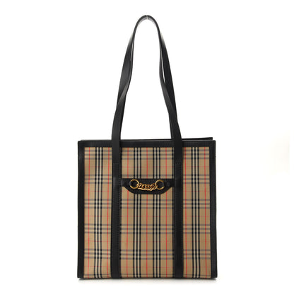 Burberry Calfskin 1983 Knight Check Link Medium Zip Tote Black 1 of 9