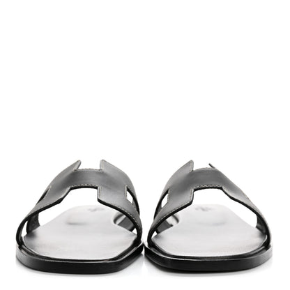 Hermes Box Calfskin Oran Sandals 38 Black 3 of 9