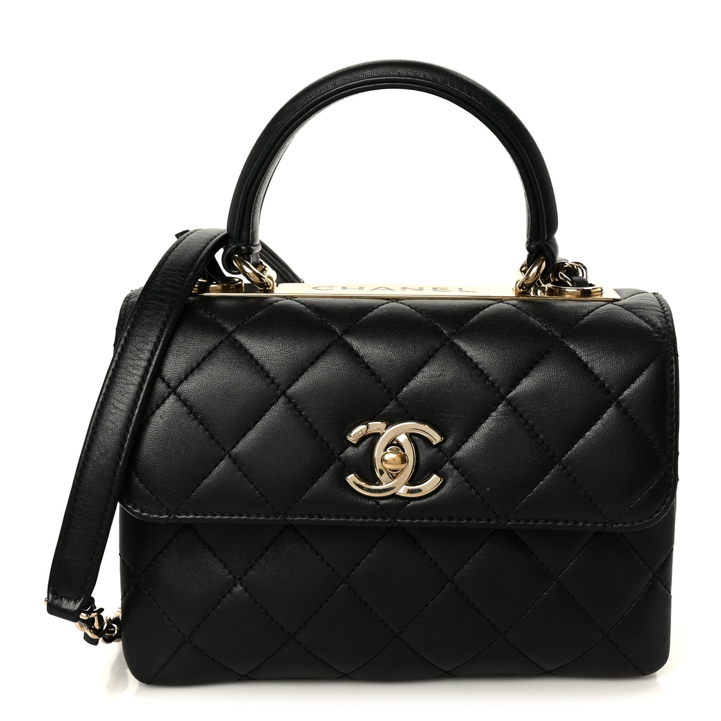 Lambskin Quilted Mini Trendy CC Dual Handle Flap Bag Black