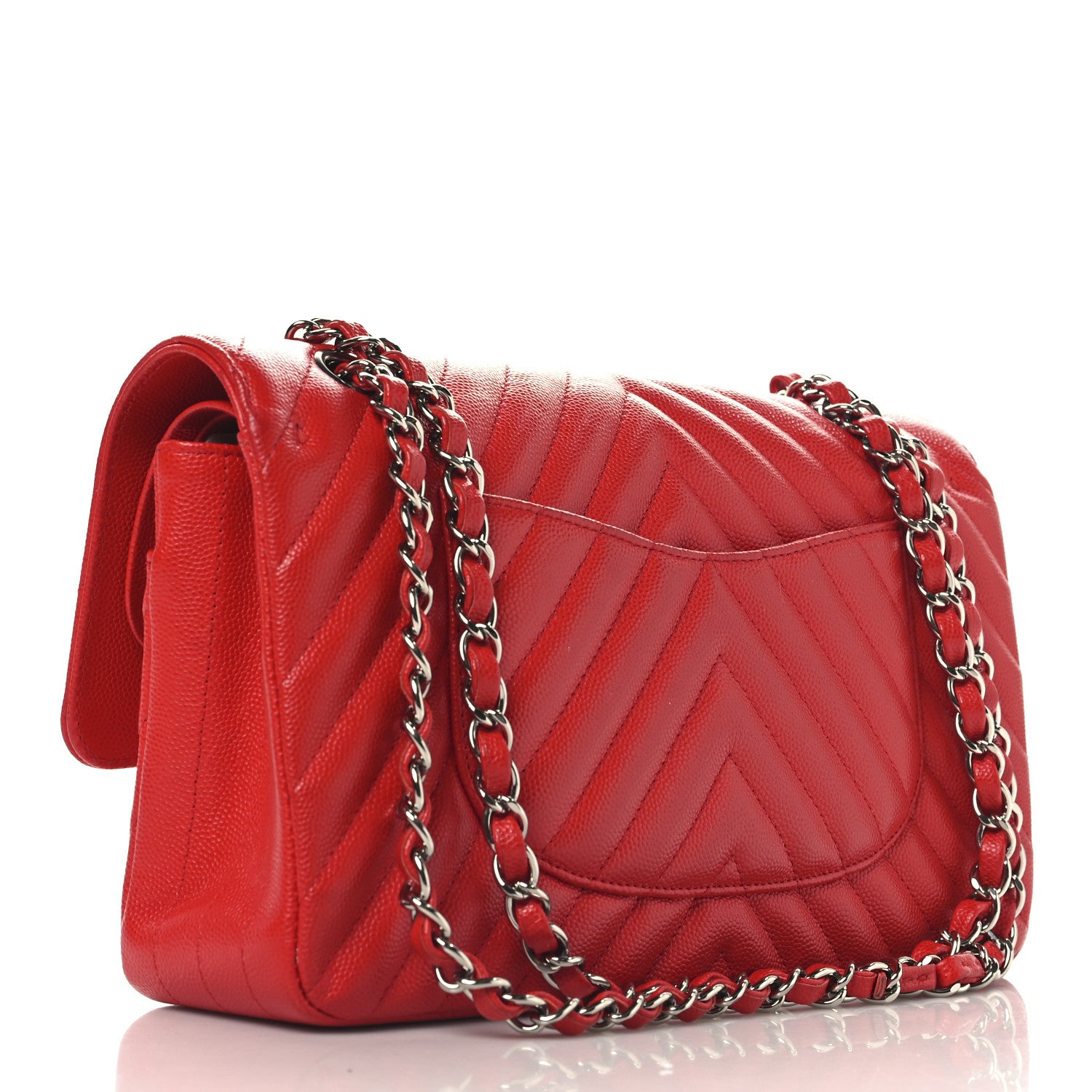Chanel Caviar Chevron Quilted Medium Double Flap Red 3 of 10