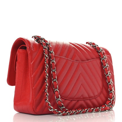 Chanel Caviar Chevron Quilted Medium Double Flap Red 3 of 10