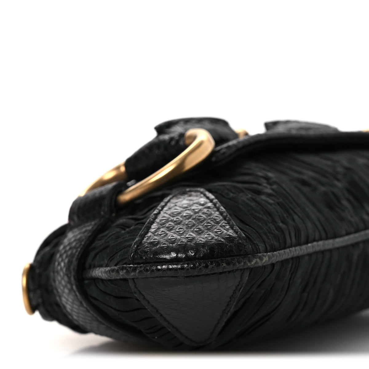 Gucci Satin Snakeskin Monogram Mini Horsebit Chain Clutch Black 9 of 15