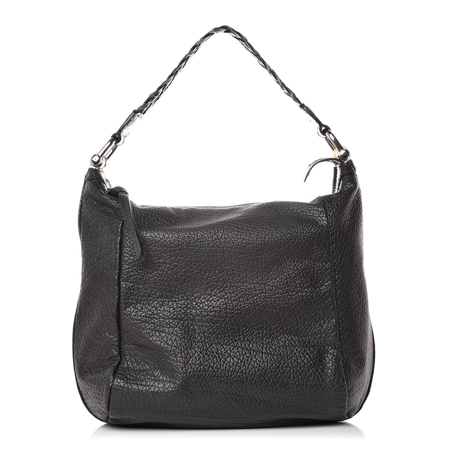 Grained Calfskin Medium Bamboo Bar Hobo Black