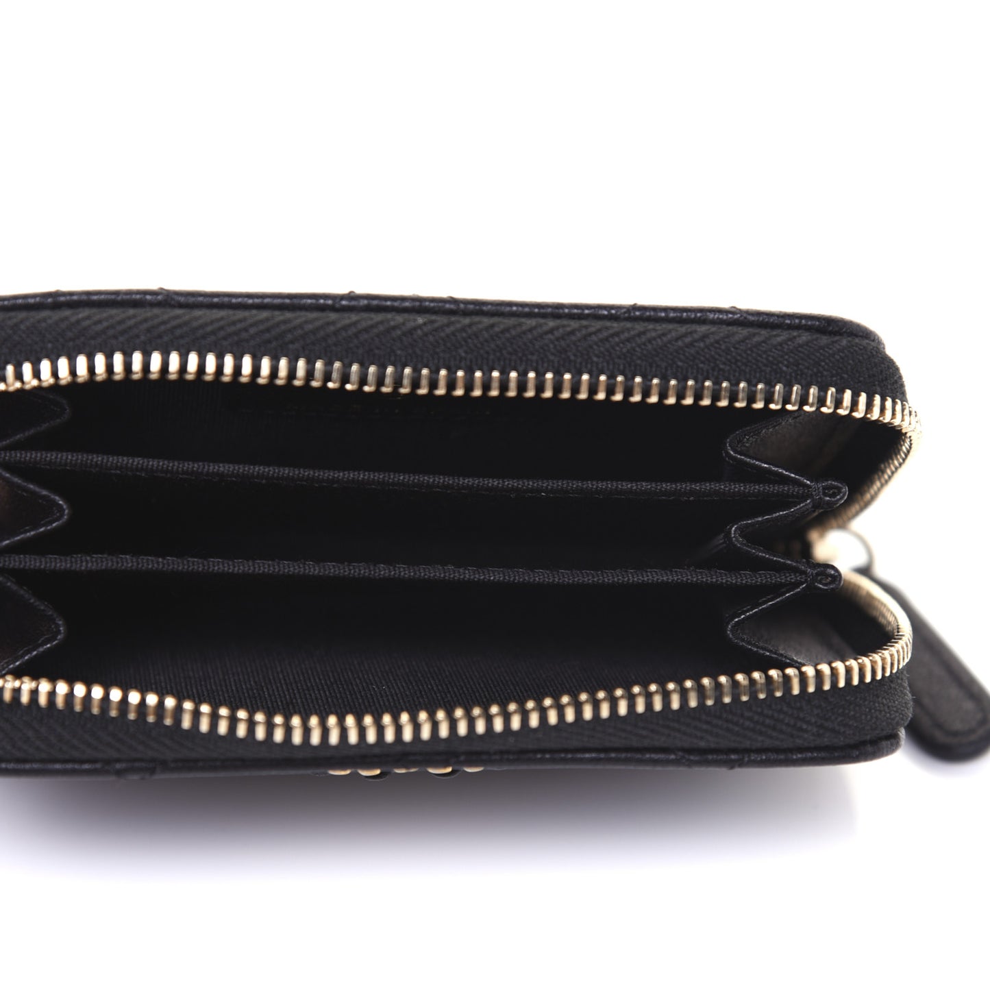 Goatskin Quilted Chanel 19 Zip Around Coin Purse Wallet Black