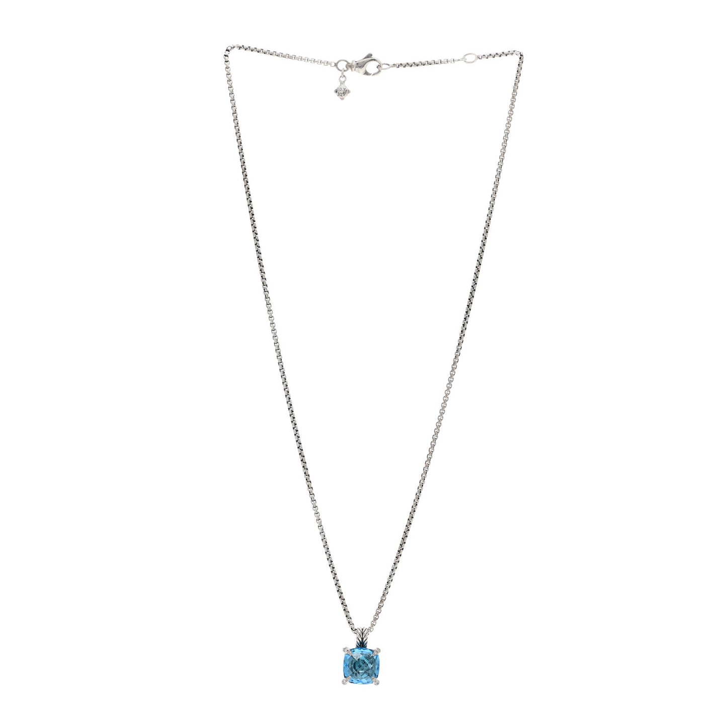 Sterling Silver Diamond Blue Topaz 11mm Chatelaine Pendant Necklace