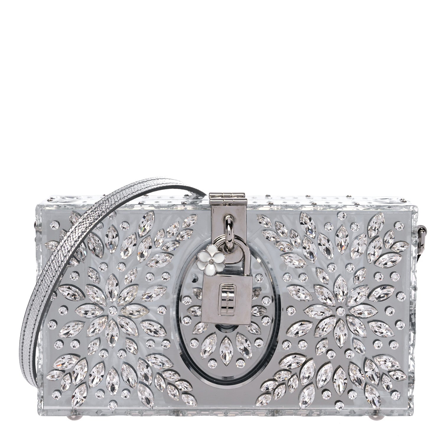 Dolce & Gabbana Crystal Embellished Plexiglass Dolce Box Clutch Silver 1 of 10