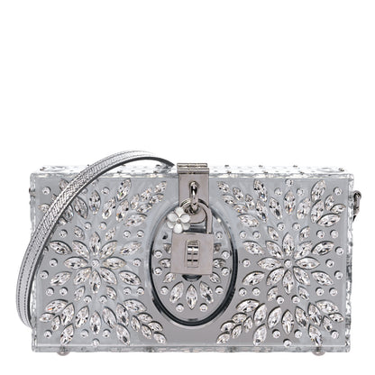 Dolce & Gabbana Crystal Embellished Plexiglass Dolce Box Clutch Silver 1 of 10