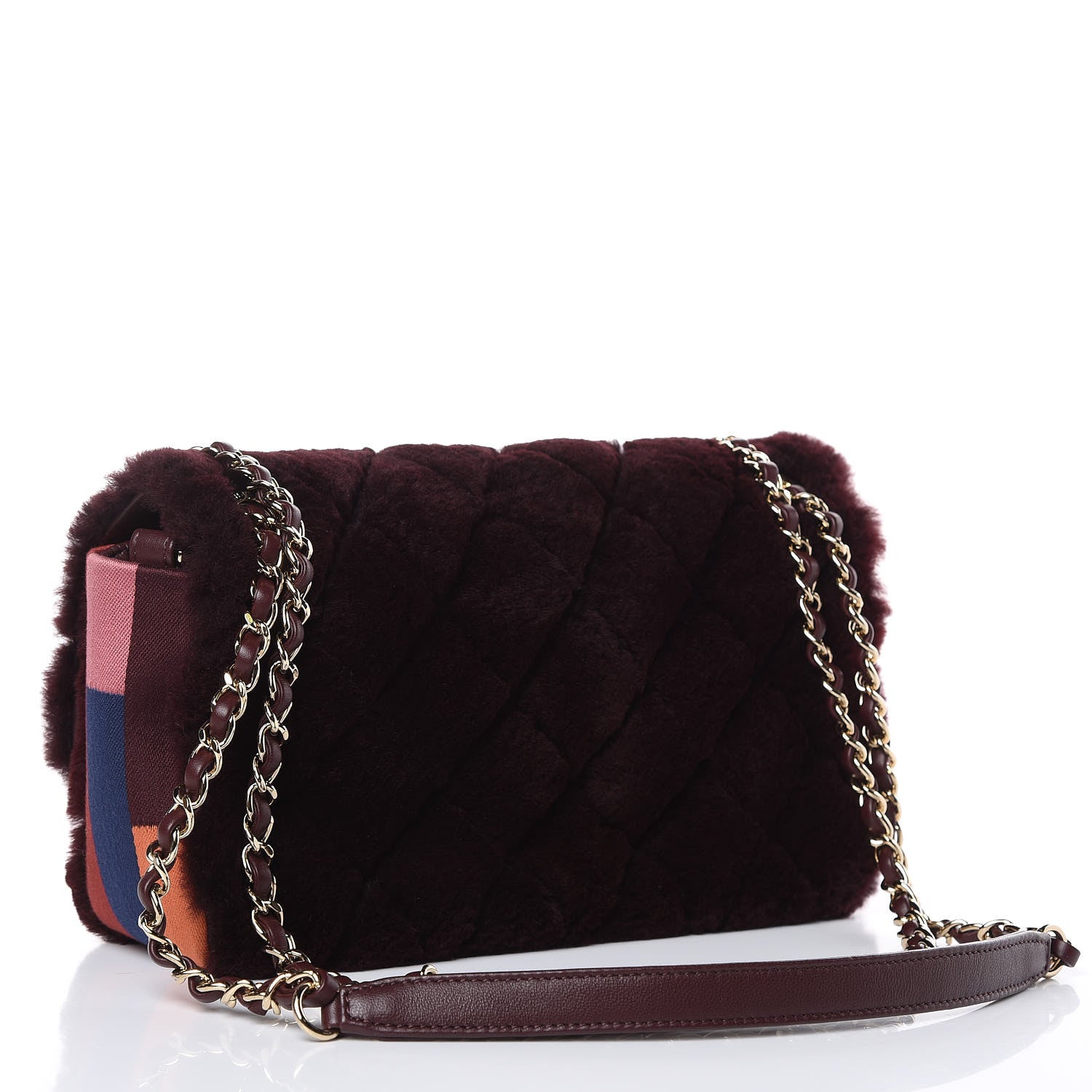 Chanel Orylag Rabbit Fur Quilted Medium Single Flap Burgundy 3 of 10