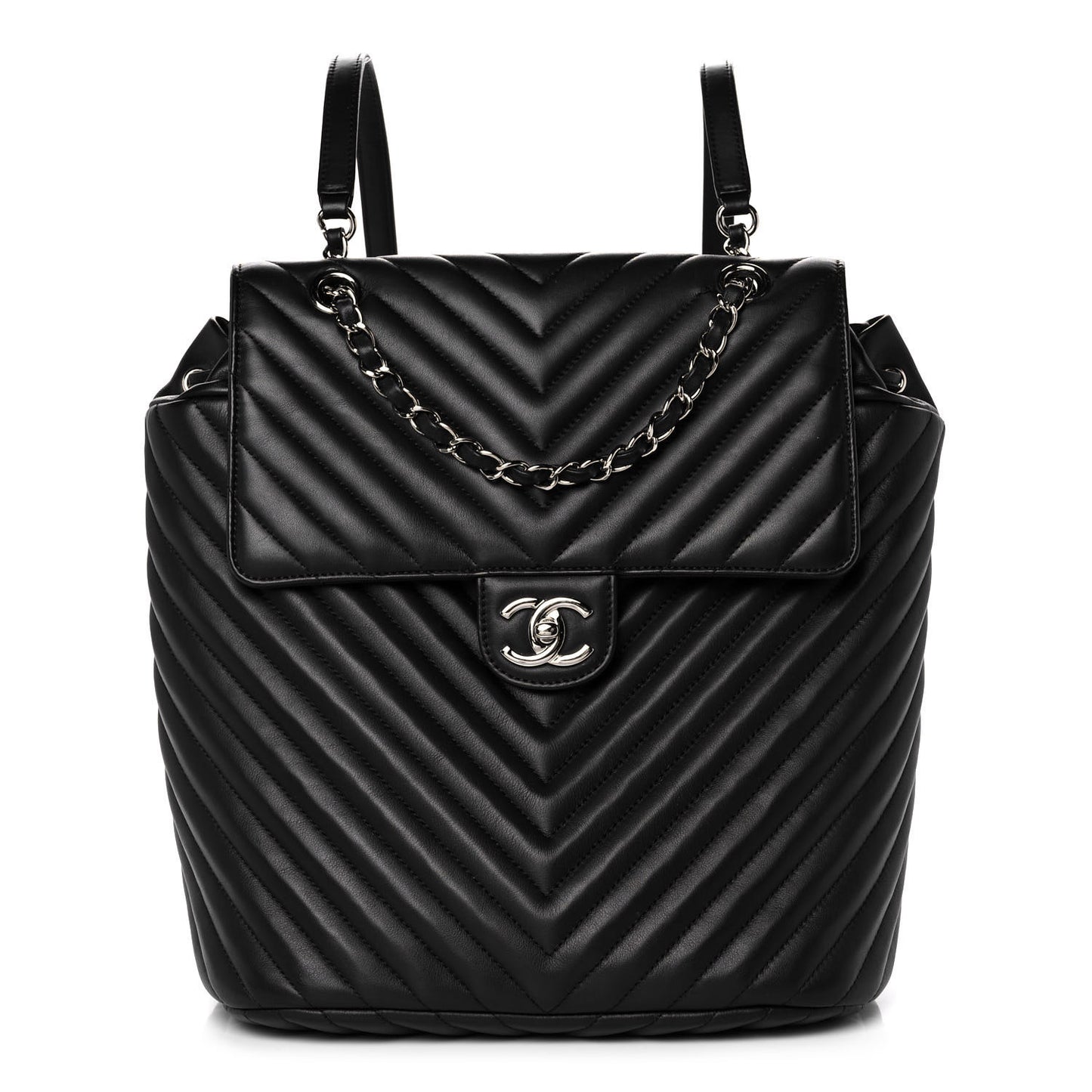 Calfskin Chevron Quilted Large Urban Spirit Backpack Black
