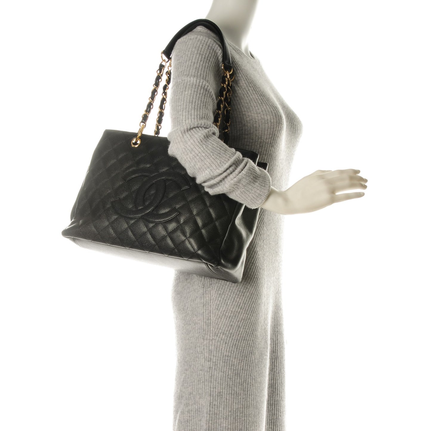 Caviar Quilted Grand Shopping Tote GST Black